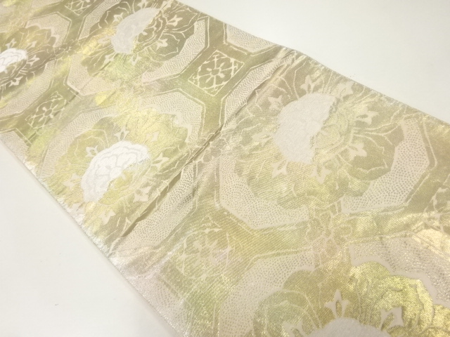 JAPANESE KIMONO / ANTIQUE FUKURO OBI / SILK / WOVEN FLOWER SHOKKO PATTERN / BY HATTORI ORIMONO